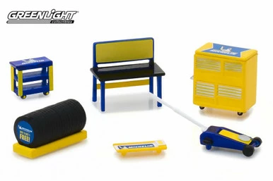 Muscle Shop Tools Michelin Tires, Yellow With Blue - Greenlight 13161/48 - 1/64 Scale Diecast Car 3 Muscle Shop Tools Michelin Tires, Yellow With Blue - Greenlight 13161/48 - 1/64 Scale Diecast Car