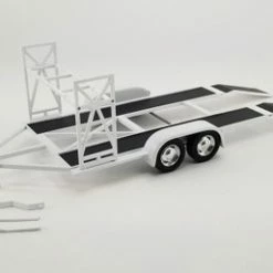 Tandem Car Trailer With Tire Rack, White - Acme 18984 - 1/18 Scale Diecast Accessory