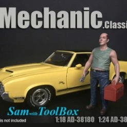 American Diorama Mechanic Classic Sam With Tool Box38180 - 1/18 Scale Figurine - Diorama Accessory
