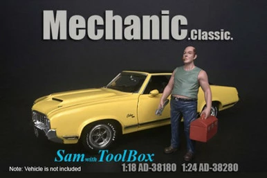 American Diorama Mechanic Classic Sam With Tool Box38180 - 1/18 Scale Figurine - Diorama Accessory 3 American Diorama Mechanic Classic Sam With Tool Box38180 - 1/18 Scale Figurine - Diorama Accessory