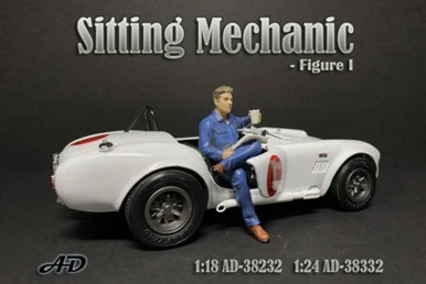 Sitting Mechanic Figure I, Blue - American Diorama 38232 - 1/18 Scale Figurine - Diorama Accessory 3 Sitting Mechanic Figure I, Blue - American Diorama 38232 - 1/18 Scale Figurine - Diorama Accessory