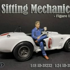 Sitting Mechanic Figure I, Blue - American Diorama 38332 - 1/24 Scale Figurine - Diorama Accessory