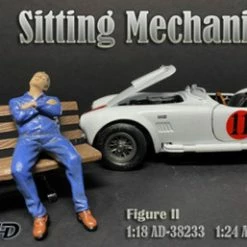 Sitting Mechanic Figure II, Blue - American Diorama 38333 - 1/24 Scale Figurine - Diorama Accessory