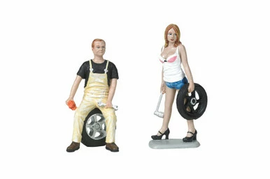 Motorhead Miniatures Tire Brigade Meg And Derek 2 Piece Figurine Set, - 770 - 1/18 Scale Figurine - Diorama Accessory 3 Motorhead Miniatures Tire Brigade Meg And Derek 2 Piece Figurine Set, - 770 - 1/18 Scale Figurine - Diorama Accessory