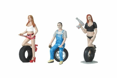 Motorhead Miniatures Tire Brigade Andie, Derek & Michele 3 PC Figurine Set, 773-1/24 Scale Figurine - Diorama Accessory 3 Motorhead Miniatures Tire Brigade Andie, Derek & Michele 3 PC Figurine Set, 773-1/24 Scale Figurine - Diorama Accessory