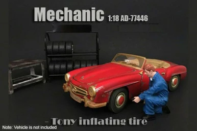 Mechanic Tony Inflating Tire, American Diorama 77446 - 1/18 Scale Accessory For Diecast Cars 3 Mechanic Tony Inflating Tire, American Diorama 77446 - 1/18 Scale Accessory For Diecast Cars