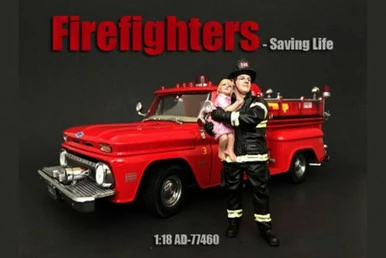 Firefighter Saving Life, American Diorama 77460 - 1/18 Scale Accessory For Diecast Cars 3 Firefighter Saving Life, American Diorama 77460 - 1/18 Scale Accessory For Diecast Cars