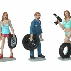 Motorhead Miniatures Tire Brigade Meg, Gary, And Michele 3 Figurine Set, 775 - 1/24 Scale Figurine - Diorama Accessory