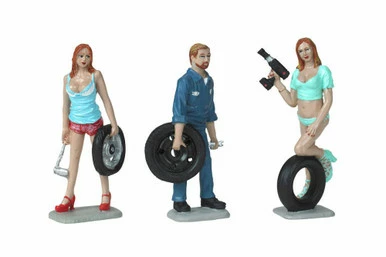 Motorhead Miniatures Tire Brigade Meg, Gary, And Michele 3 Figurine Set, 775 - 1/24 Scale Figurine - Diorama Accessory 3 Motorhead Miniatures Tire Brigade Meg, Gary, And Michele 3 Figurine Set, 775 - 1/24 Scale Figurine - Diorama Accessory