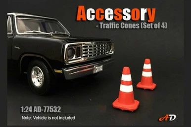 Traffic Cones, American Diorama 77532 - 1/24 Scale Accessory For Diecast Cars 3 Traffic Cones, American Diorama 77532 - 1/24 Scale Accessory For Diecast Cars